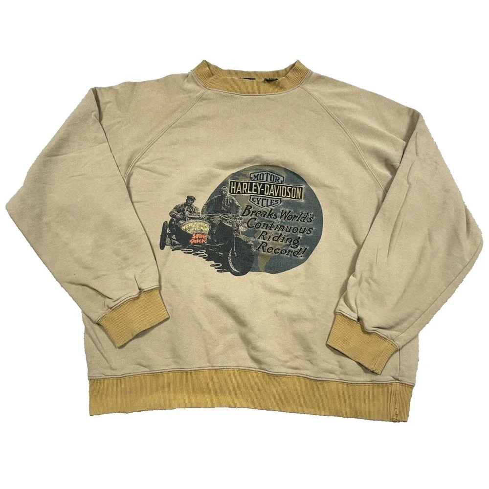 Vintage Harley Davidson Sweatshirt Men XL Brown Crewneck Spellout 90s Y2K - Picture 1 of 13